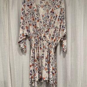 Free People Floral Mini Dress in Orange and Blue